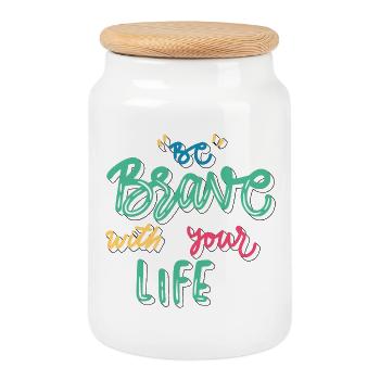 Be brave in life - Cookie Jar with Wooden Lid - white - Front