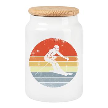 Skieuse Fille - Boîte à biscuits avec couvercle en bois - blanc - Devant