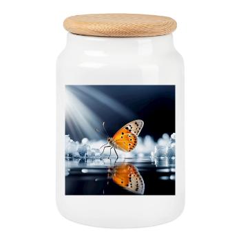 Schmetterling - Keksdose mit Holzdeckel - Weiß - Vorne