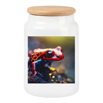 Bunter Frosch - Keksdose mit Holzdeckel - Weiß - Vorne