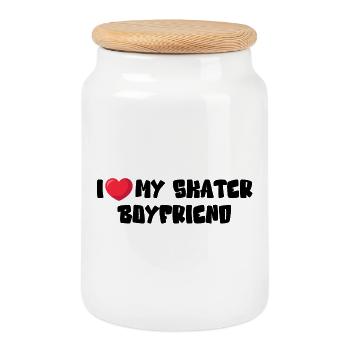 I Love My Skater Boyfriend - Cookie Jar with Wooden Lid - white - Front