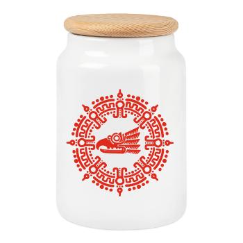 Red Aztec Symbol - Cookie Jar with Wooden Lid - white - Front