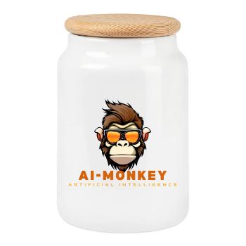 AI monkey with sunglasses - Cookie Jar with Wooden Lid - white - Front