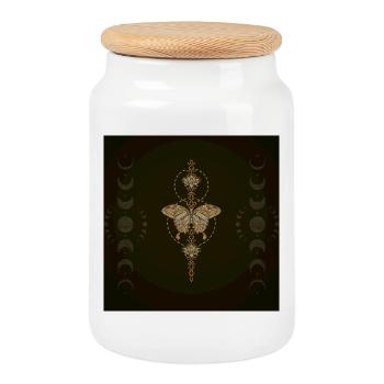 The elegance of the butterfly. - Cookie Jar with Wooden Lid - white - Front