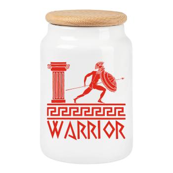 Red Ancient Greek Warrior - Cookie Jar with Wooden Lid - white - Front
