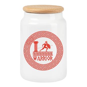 Red Symbol of the Greek Warrior - Cookie Jar with Wooden Lid - white - Front