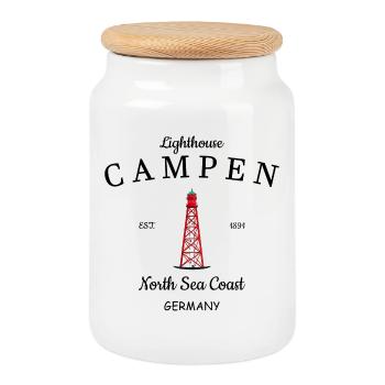 Lighthouse Camping Mer du Nord Allemagne - Boîte à biscuits avec couvercle en bois - blanc - Devant