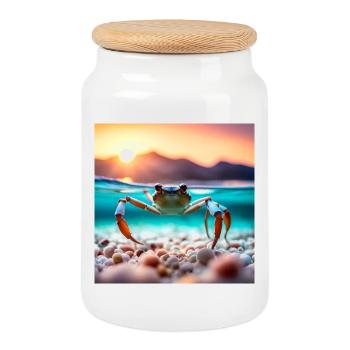 Underwater Crab - Cookie Jar with Wooden Lid - white - Front