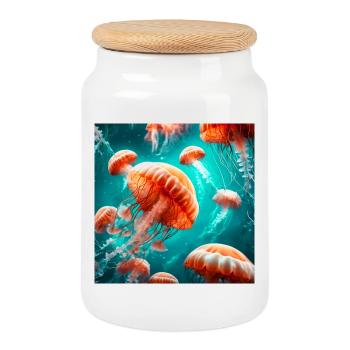 Méduses - Boîte à biscuits avec couvercle en bois - blanc - Devant