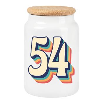 Vintage Retro T-Shirt Nummer 54 Vierundfünfzig - Keksdose mit Holzdeckel - Weiß - Vorne