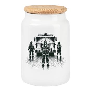 Cadeau graphique pompier - Boîte à biscuits avec couvercle en bois - blanc - Devant