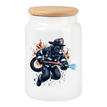 Pompier panthère Jaguar cadeau - Boîte à biscuits avec couvercle en bois - blanc - Devant