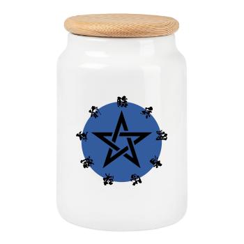 KU-JI MANTRA / indigo - Japanise KANJI - Boîte à biscuits avec couvercle en bois - blanc - Devant