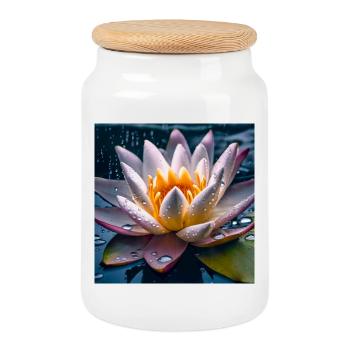 Water lily - Cookie Jar with Wooden Lid - white - Front