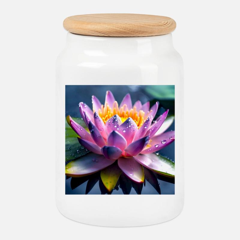 Water lily - Cookie Jar with Wooden Lid - white