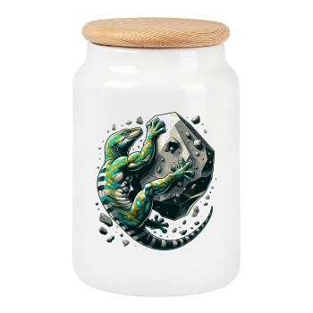 Bouldern Gecko Muskeln Geschenk - Keksdose mit Holzdeckel - Weiß - Vorne