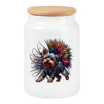 Yorkshire Terrier Punk - Keksdose mit Holzdeckel - Weiß - Vorne