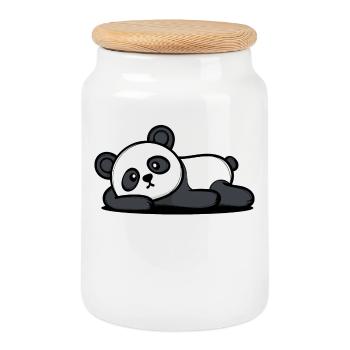 I don't care Statement Panda indifferent - Cookie Jar with Wooden Lid - white - Front