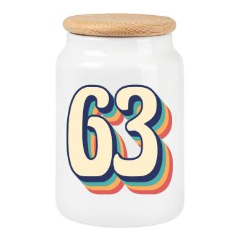 Vintage Retro T-Shirt Number 63 Sixty Three - Cookie Jar with Wooden Lid - white - Front