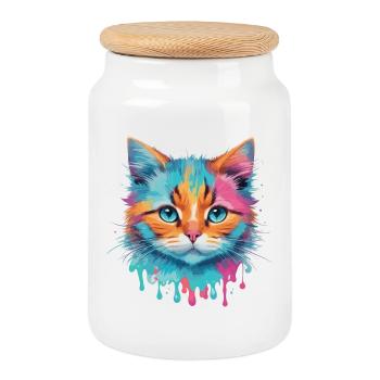 Niedliche Katze - Keksdose mit Holzdeckel - Weiß - Vorne