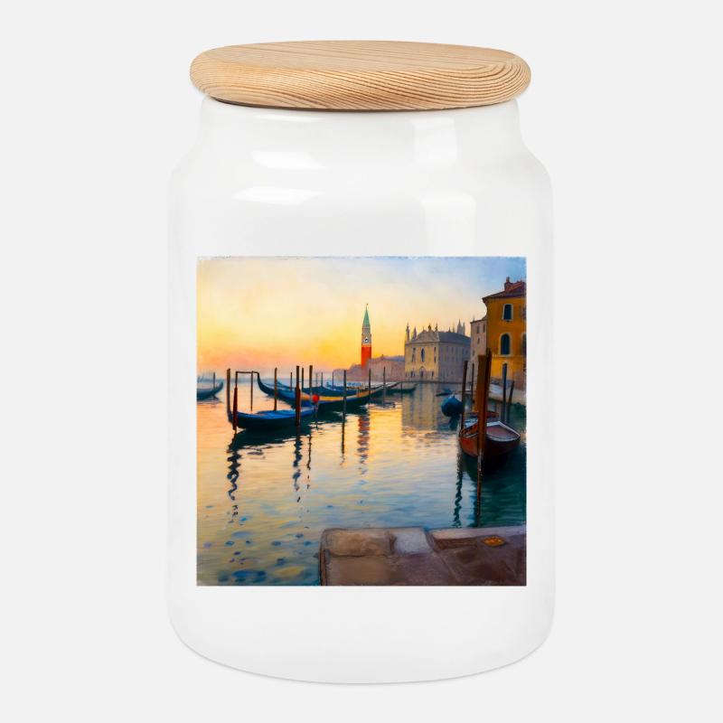 Venedig - Keksdose mit Holzdeckel - Weiß