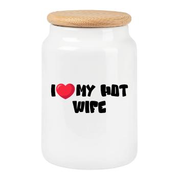 J’aime ma femme chaude - Boîte à biscuits avec couvercle en bois - blanc - Devant