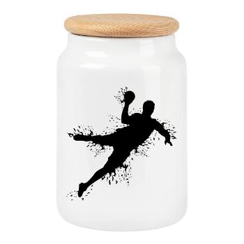 Handball Player Handball Explosion Throw Team Thrower - Cookie Jar with Wooden Lid - white - Front