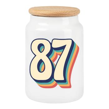 Vintage Retro T-Shirt Nummer 87 Eighty Seven - Keksdose mit Holzdeckel - Weiß - Vorne