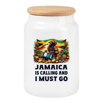 Jamaica is calling I must go - Cookie Jar with Wooden Lid - white - Front
