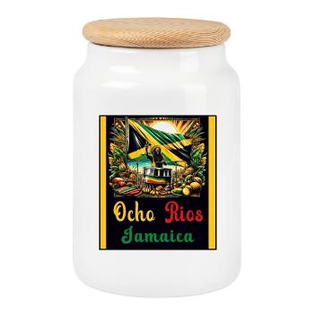 Jamaika Ocho Rios Reggae Design - Keksdose mit Holzdeckel - Weiß - Vorne