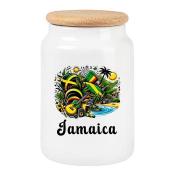 Jamaica Caribbean flag design - Cookie Jar with Wooden Lid - white - Front