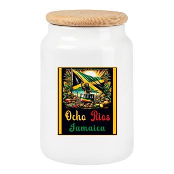 Jamaika Ocho Rios Reggae Design - Keksdose mit Holzdeckel - Weiß - Vorne