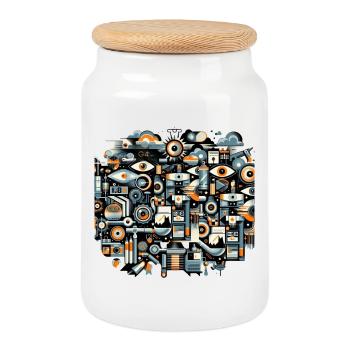 Technologie industrielle - Boîte à biscuits avec couvercle en bois - blanc - Devant