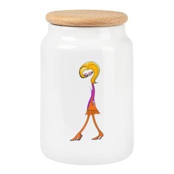 Whimsical Doodle Diva - Cookie Jar with Wooden Lid - white - Front