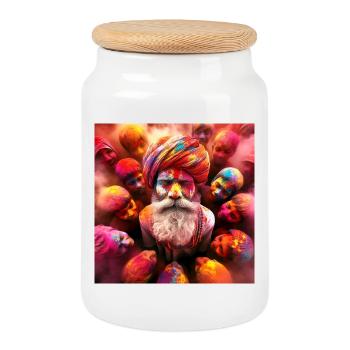 Holi Indien Feste der Farben - Keksdose mit Holzdeckel - Weiß - Vorne
