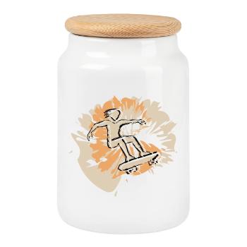 Skateboard style - Cookie Jar with Wooden Lid - white - Front