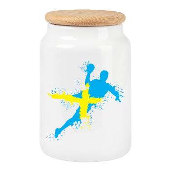 Handball Team Sweden Throw Explosion EC Logo icon - Cookie Jar with Wooden Lid - white - Front