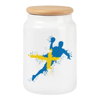 Handball Team Sweden Handball Player Symbol Explosion - Cookie Jar with Wooden Lid - white - Front