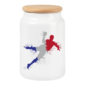 Handball Team France Flag Eplosion Symbol - Cookie Jar with Wooden Lid - white - Front