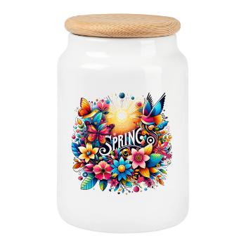 Spring - Season, Beginning of Spring, Flowers - Cookie Jar with Wooden Lid - white - Front