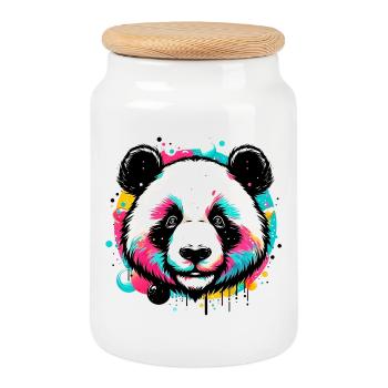 Panda - Cookie Jar with Wooden Lid - white - Front