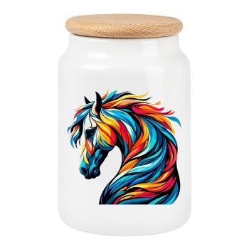 Cheval - Boîte à biscuits avec couvercle en bois - blanc - Devant