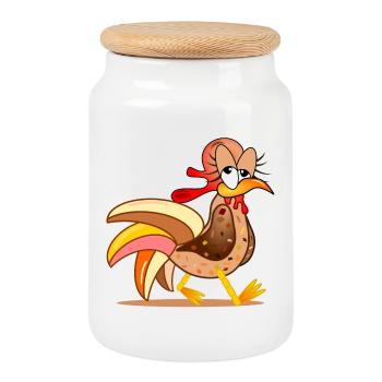 POULAILLER POULETS BANDE DESSINÉE - Boîte à biscuits avec couvercle en bois - blanc - Devant