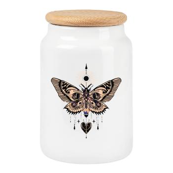 Mystische Motte und himmlische Aura Design - Keksdose mit Holzdeckel - Weiß - Vorne