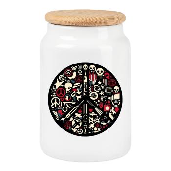 Anti-guerre - Boîte à biscuits avec couvercle en bois - blanc - Devant