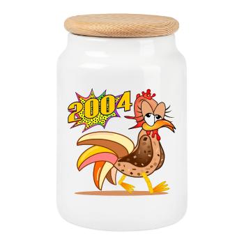 22e anniversaire 2004 Poulet - Boîte à biscuits avec couvercle en bois - blanc - Devant