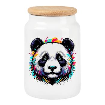 Panda - Cookie Jar with Wooden Lid - white - Front