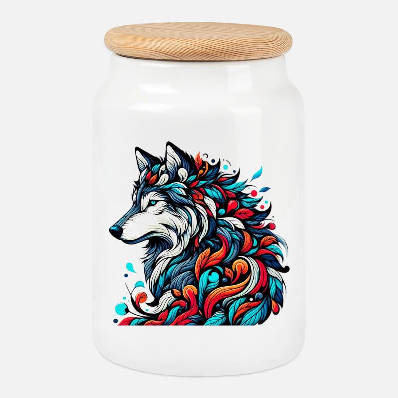 Wolf - Keksdose mit Holzdeckel - Weiß