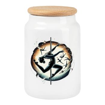 Pole Dance Acrobatic Woman Sports Gift - Cookie Jar with Wooden Lid - white - Front