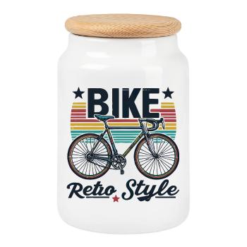 Retro-Bike-Design mit leuchtenden Streifen - Keksdose mit Holzdeckel - Weiß - Vorne